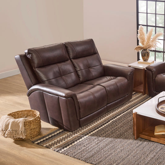Ranger Rustic Brown Leather Power Reclining Loveseat with Power Headrest, Lumbar, Heat & Massage