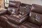 Ranger Rustic Brown Leather Power Reclining Sofa with Console, Power Headrest, Lumbar, Heat & Massage