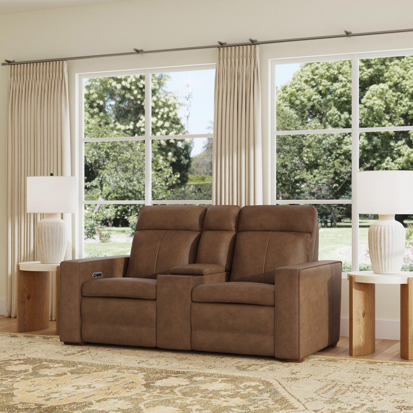 Dutch Cortado Leather Power Reclining Loveseat with Console, Power Headrest & Lumbar