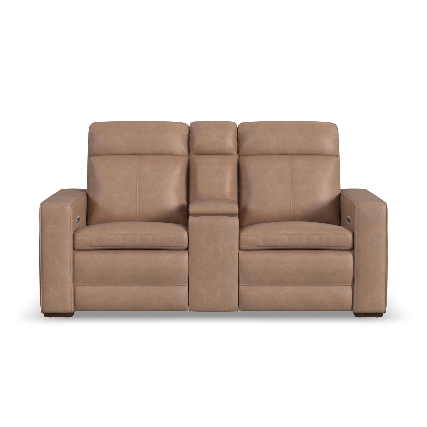 Dutch Desert Leather Power Reclining Loveseat with Console, Power Headrest & Lumbar