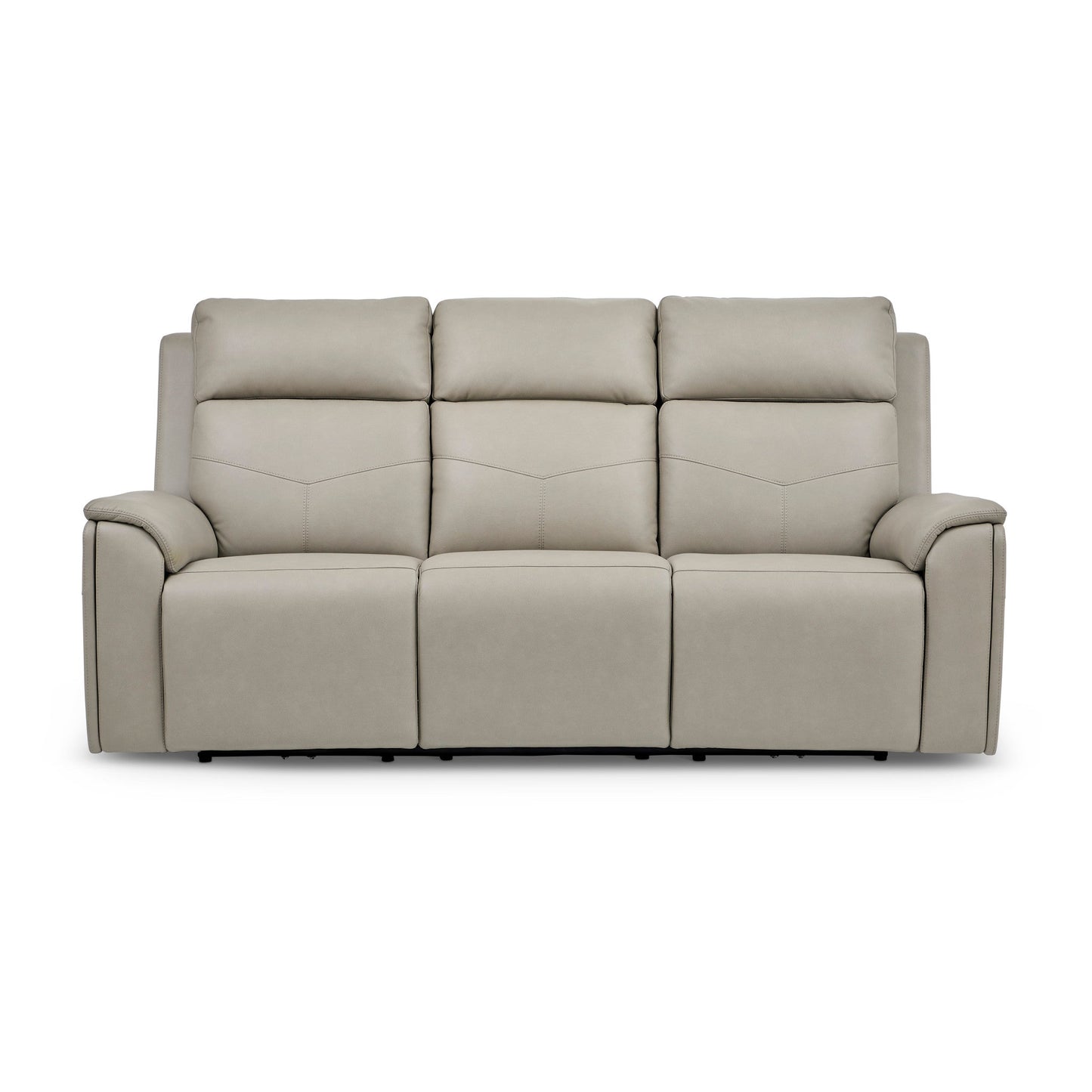 Vernon Dove Grey Vinyl Power Reclining Sofa with Console, Power Headrest, Lumbar, Heat & Massage