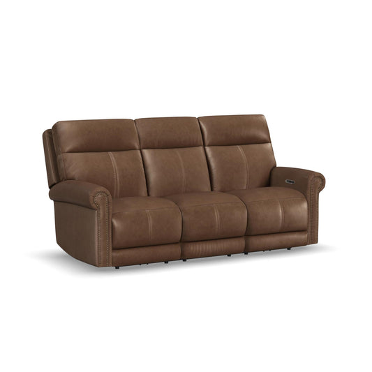 Alexander Tawny Leather Power Reclining Sofa with Console, Power Headrest & Lumbar