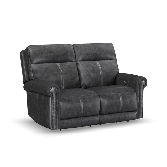 Alexander Weathered Stone Leather Power Reclining Loveseat with Power Headrest & Lumbar