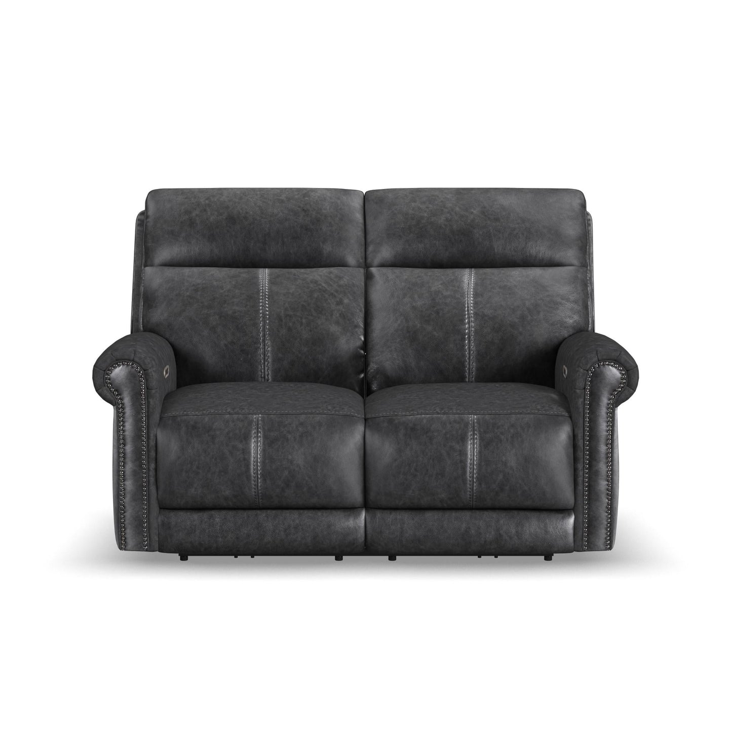 Alexander Weathered Stone Leather Power Reclining Loveseat with Power Headrest & Lumbar