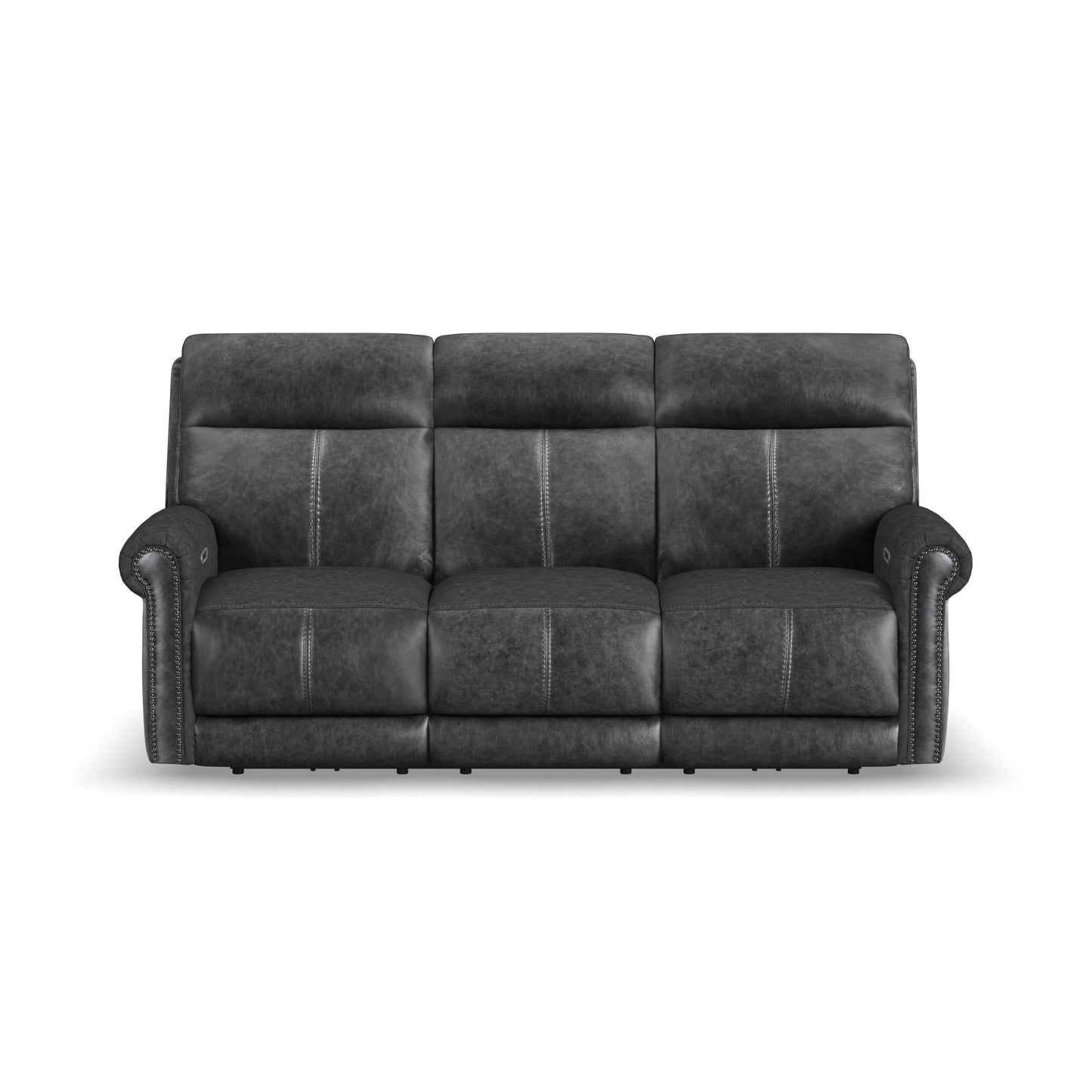 Alexander Weathered Stone Leather Power Reclining Sofa with Console, Power Headrest & Lumbar