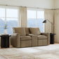 Aria Fawn Leather Power Reclining Loveseat with Console