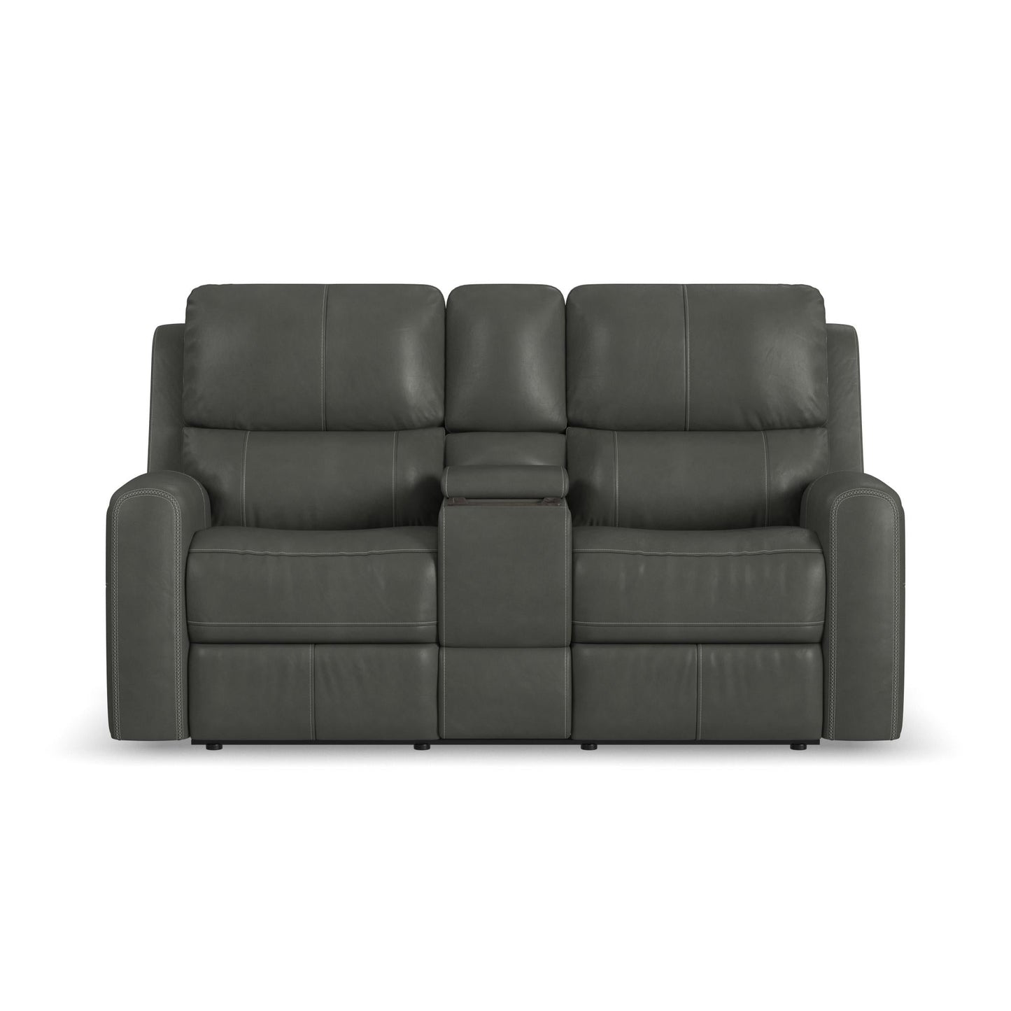 Linden Charcoal Leather Power Reclining Loveseat with Console & Power Headrests & Lumbar