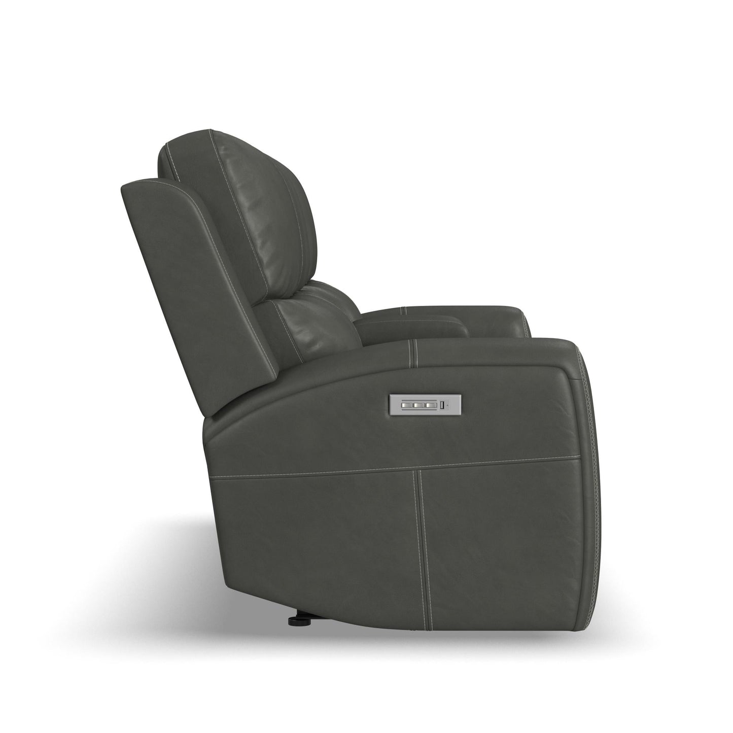 Linden Charcoal Leather Power Reclining Loveseat with Console & Power Headrests & Lumbar