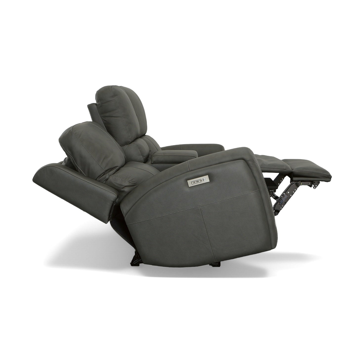 Linden Charcoal Leather Power Reclining Loveseat with Console & Power Headrests & Lumbar