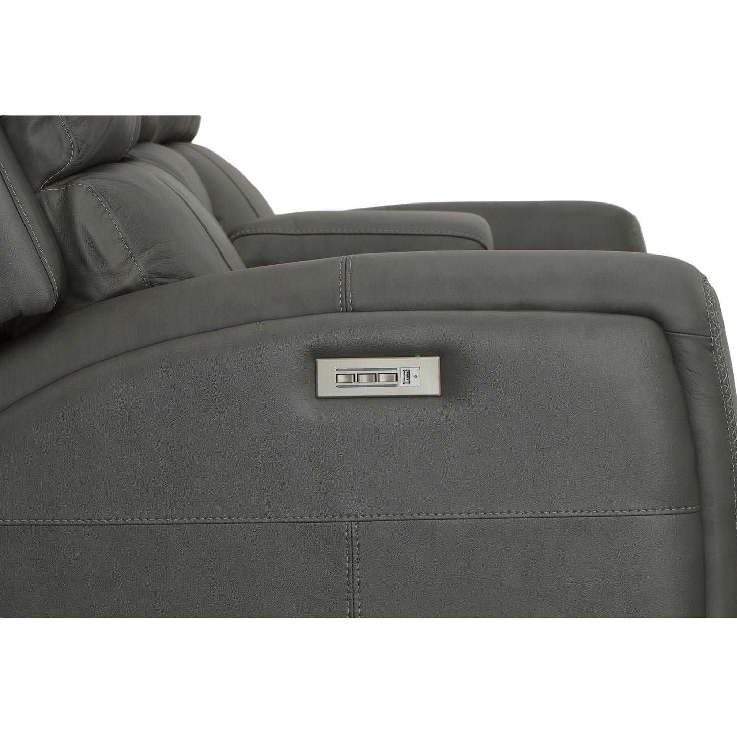 Linden Charcoal Leather Power Reclining Loveseat with Console & Power Headrests & Lumbar