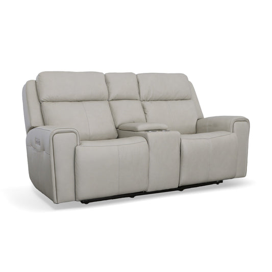Barnett Gray Matters Leather Power Reclining Loveseat with Console, Power Headrests & Lumbar