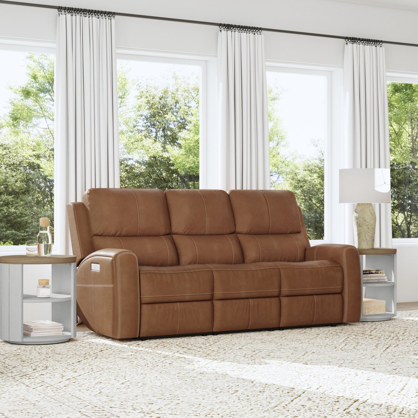 Linden Caramel Leather Power Reclining Sofa with Power Headrests & Lumbar