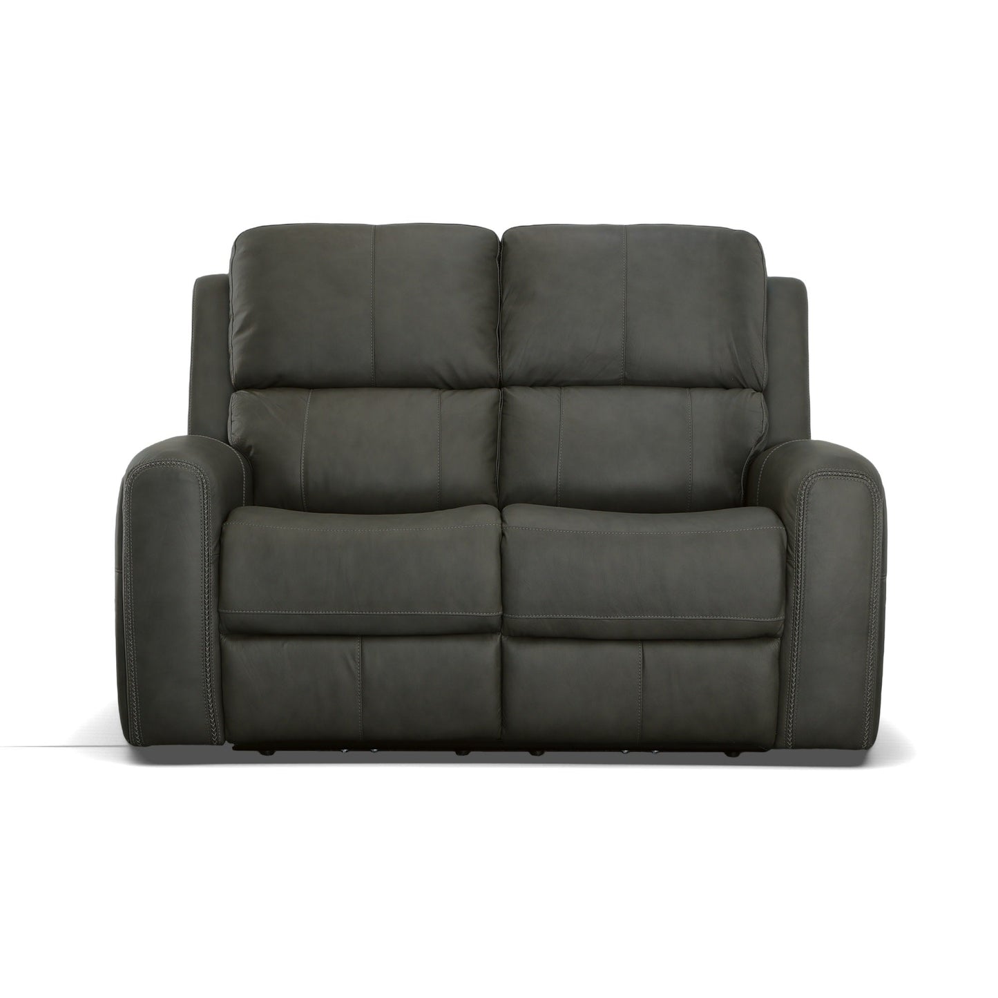 Linden Charcoal Leather Power Reclining Loveseat with Power Headrests & Lumbar