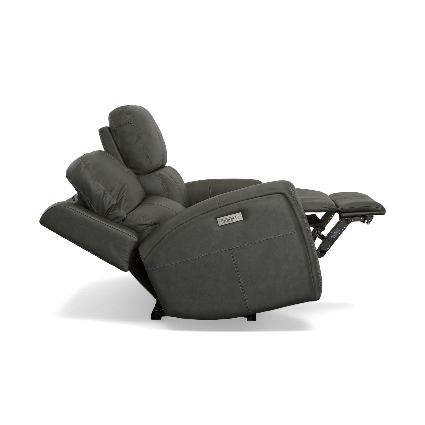 Linden Charcoal Leather Power Reclining Loveseat with Power Headrests & Lumbar
