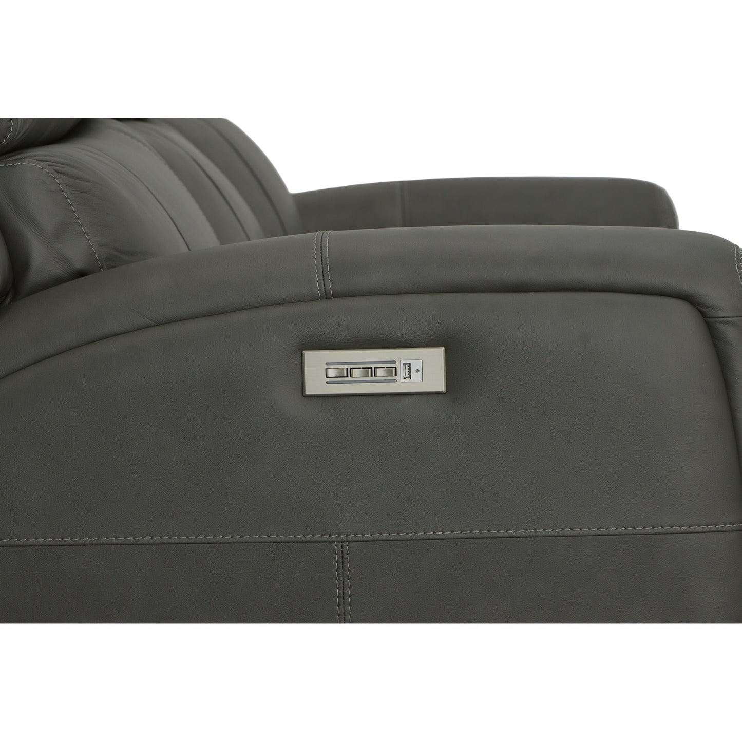 Linden Charcoal Leather Power Reclining Sofa with Power Headrests & Lumbar
