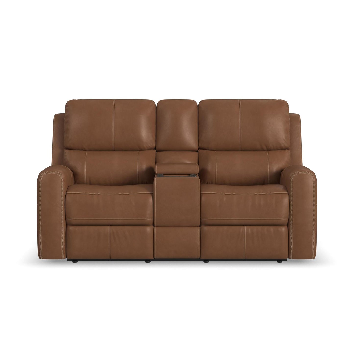 Linden Caramel Leather Power Reclining Loveseat with Console & Power Headrests & Lumbar