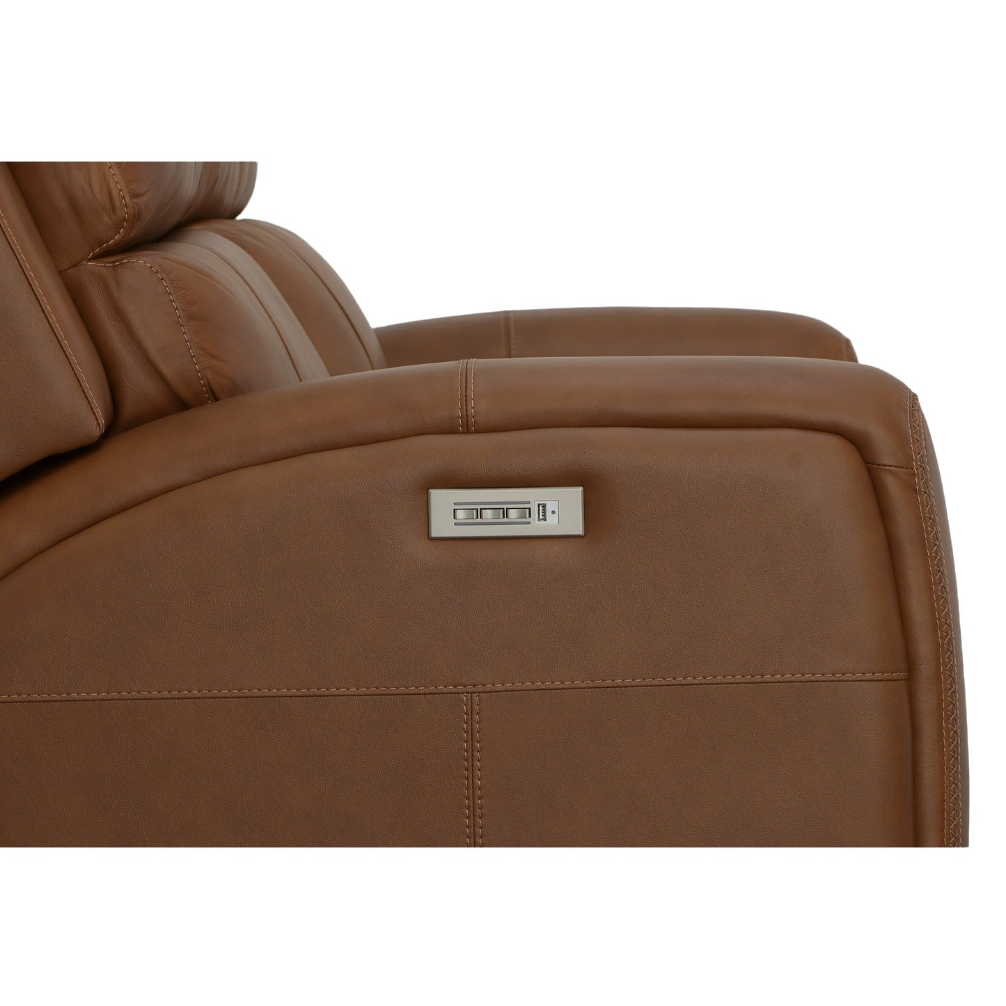 Linden Caramel Leather Power Reclining Loveseat with Power Headrests & Lumbar