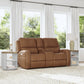 Linden Caramel Leather Power Reclining Loveseat with Console & Power Headrests & Lumbar