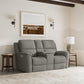 Henry Fog Fabric Power Reclining Loveseat with Console & Power Headrests & Lumbar