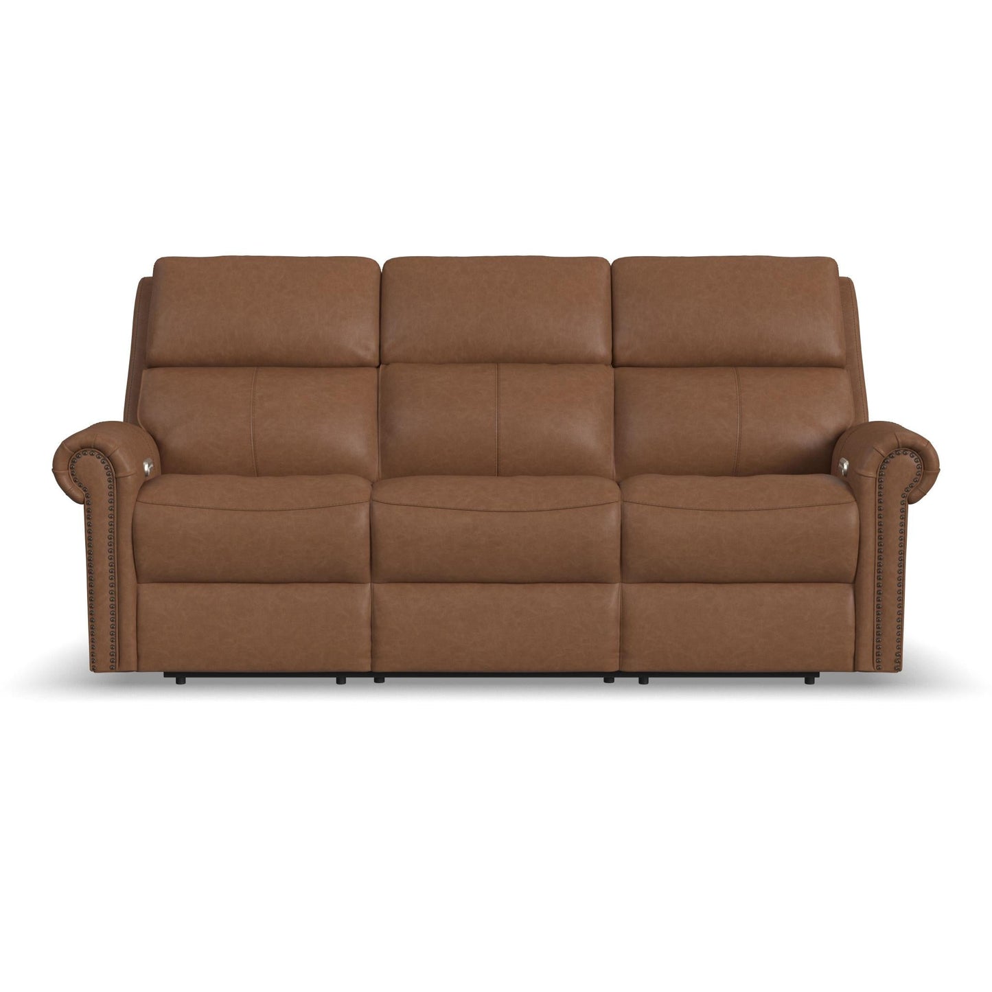 Bernard Leather Power Reclining Sofa with Console, Power Headrests & Lumbar