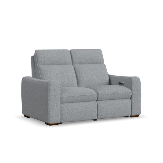 Ava Stonewash Fabric Power Reclining Loveseat with Power Headrest & Lumbar