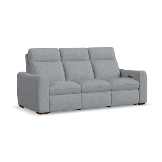 Ava Stonewash Fabric Power Reclining Sofa with Power Headrest & Lumbar
