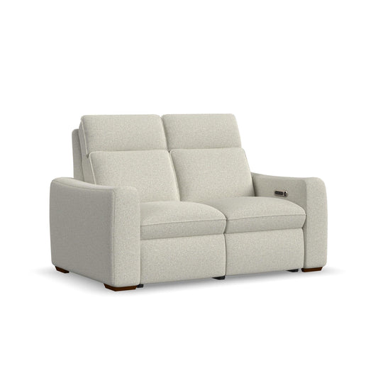 Ava Silver Sand Fabric Power Reclining Loveseat with Power Headrest & Lumbar