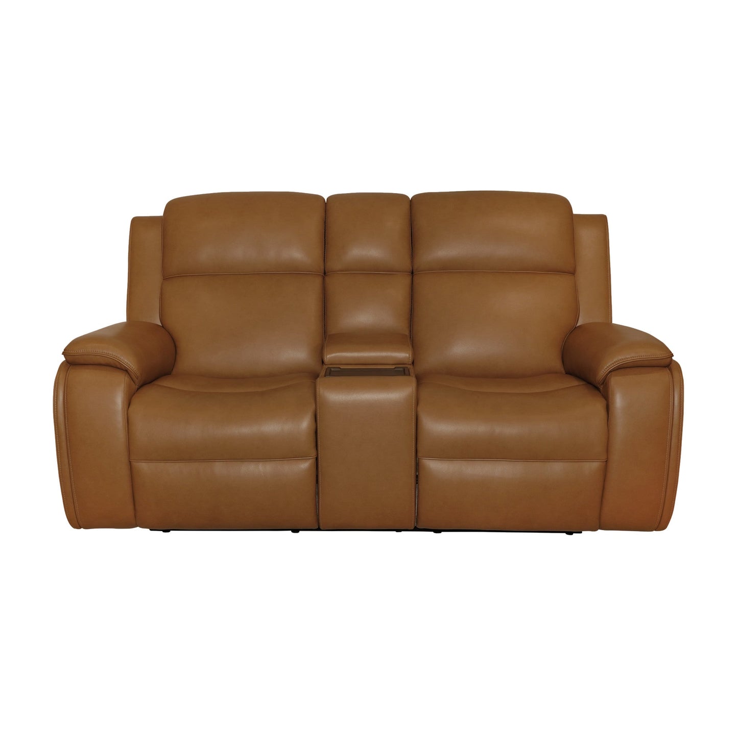 Ziggy Camel Leather Power Reclining Loveseat with Console, Power Headrest, Lumbar, Heat & Massage