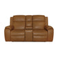 Ziggy Camel Leather Power Reclining Loveseat with Console, Power Headrest, Lumbar, Heat & Massage