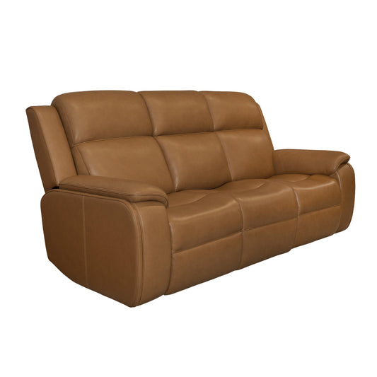 Ziggy Camel Leather Power Reclining Sofa with Power Headrest, Lumbar, Heat & Massage