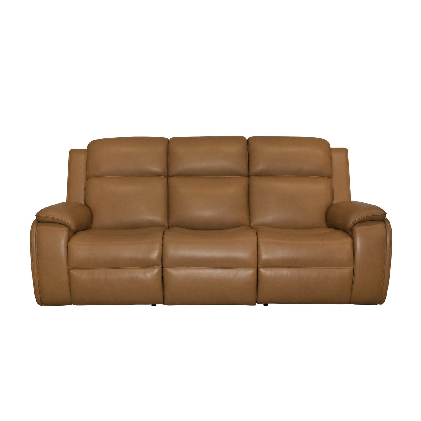 Ziggy Camel Leather Power Reclining Sofa with Power Headrest, Lumbar, Heat & Massage