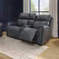 Warren True Navy Leather Power Reclining Loveseat with Console, Power Headrest & Lumbar
