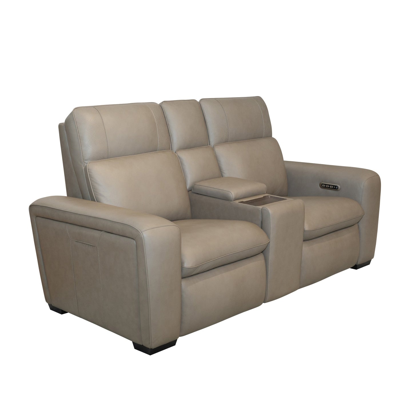 Sense Greige Leather Power Reclining Loveseat with Console, Power Headrest, Lumbar & Pulse