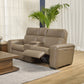 Sense Greige Leather Power Reclining Loveseat with Console, Power Headrest, Lumbar & Pulse