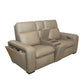 Sense Greige Leather Power Reclining Loveseat with Console, Power Headrest, Lumbar & Pulse