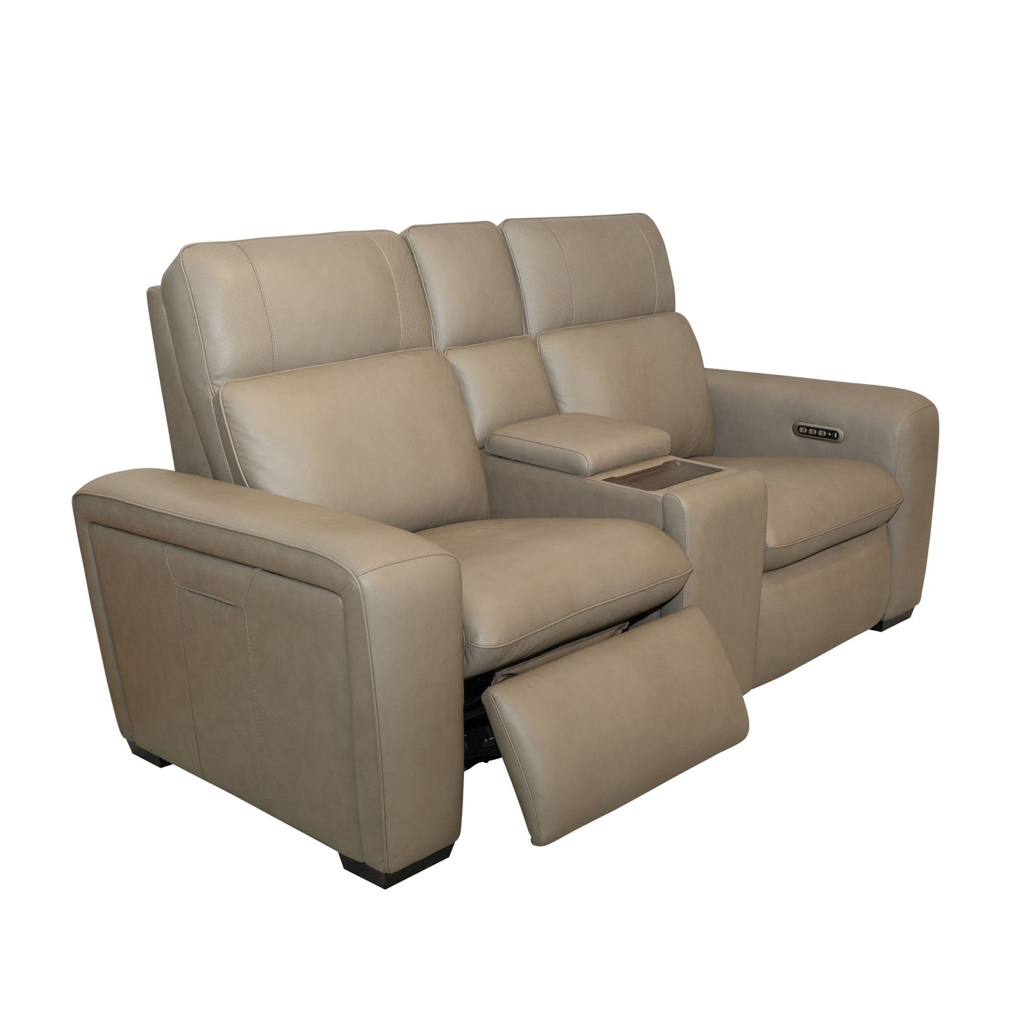 Sense Greige Leather Power Reclining Loveseat with Console, Power Headrest, Lumbar & Pulse