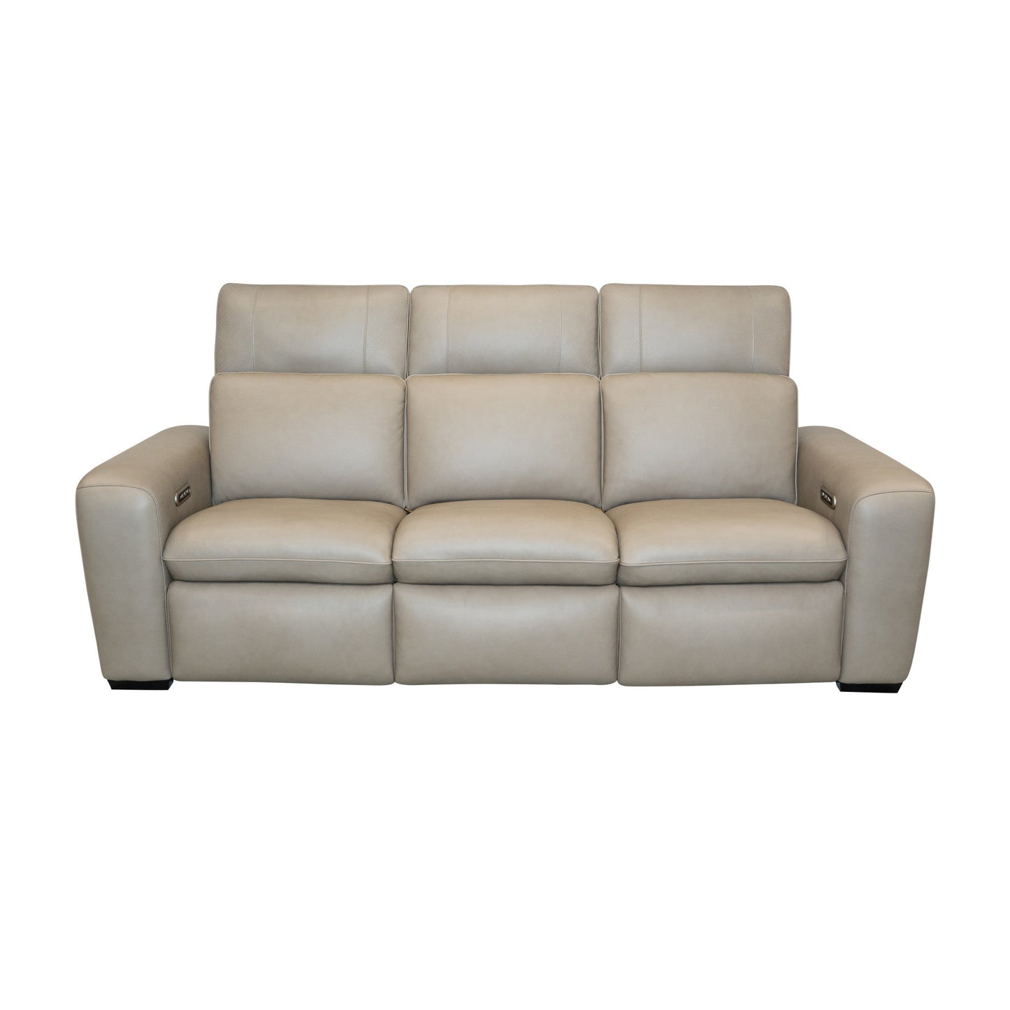 Sense Greige Leather Power Reclining Sofa with Power Headrest, Lumbar & Pulse