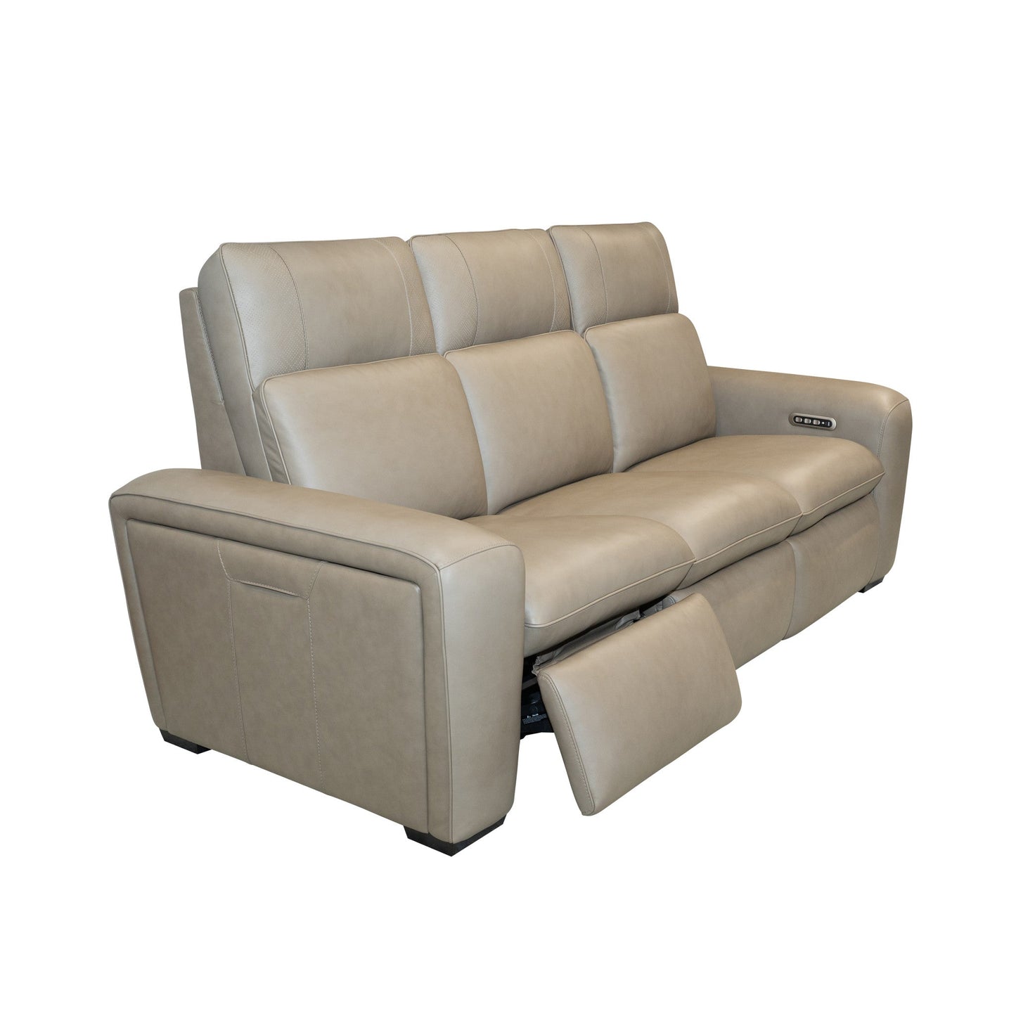 Sense Greige Leather Power Reclining Sofa with Power Headrest, Lumbar & Pulse