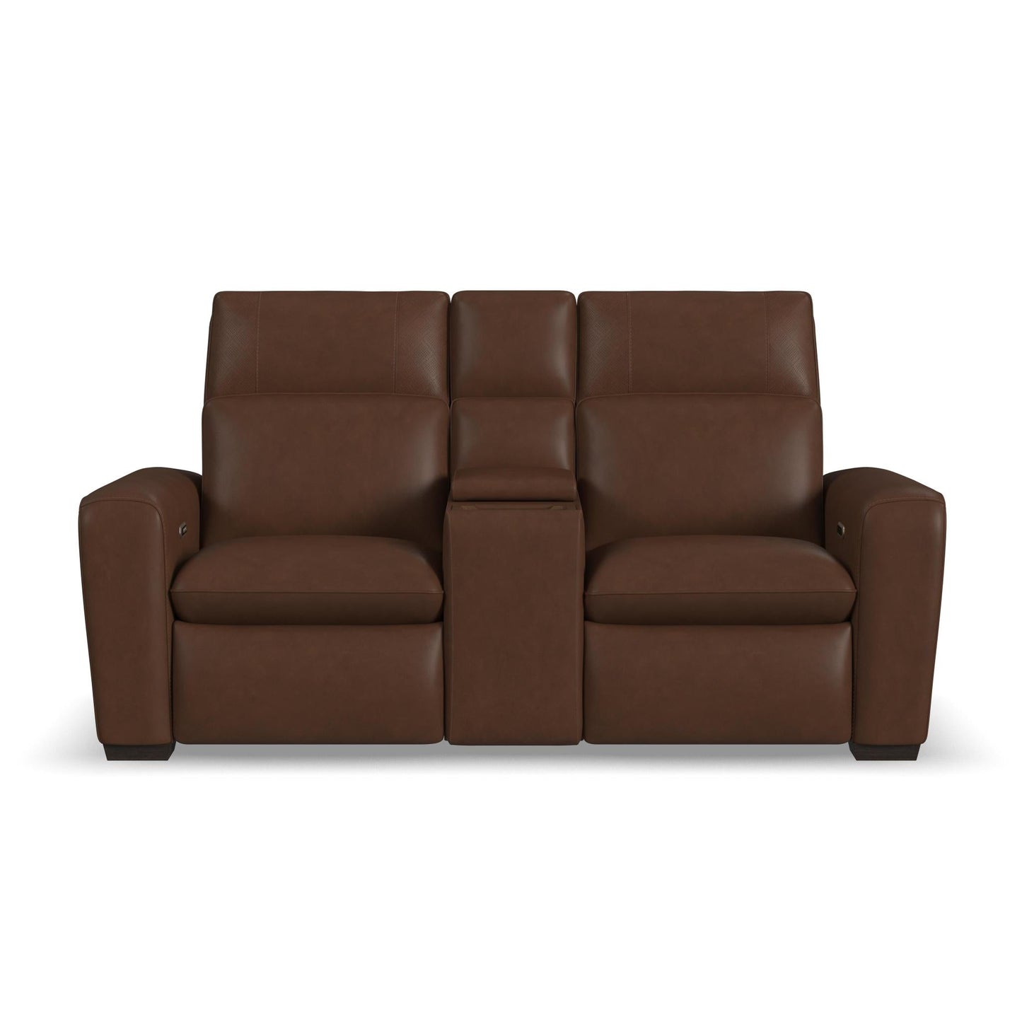 Sense Espresso Leather Power Reclining Loveseat with Console, Power Headrest, Lumbar & Pulse