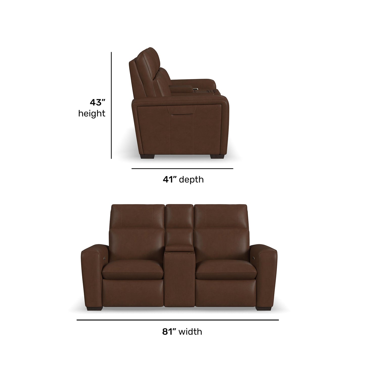 Sense Espresso Leather Power Reclining Loveseat with Console, Power Headrest, Lumbar & Pulse