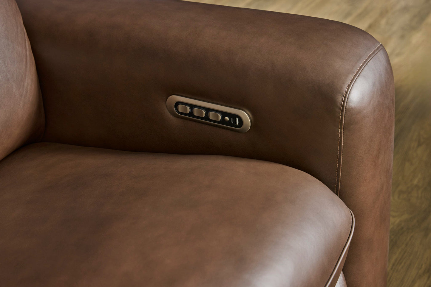 Sense Espresso Leather Power Reclining Sofa with Power Headrest, Lumbar & Pulse