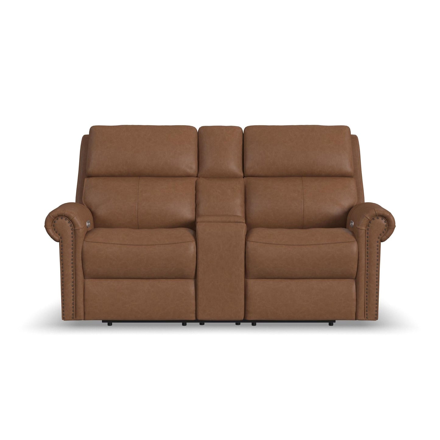 Bernard Leather Power Reclining Loveseat with Console, Power Headrests & Lumbar
