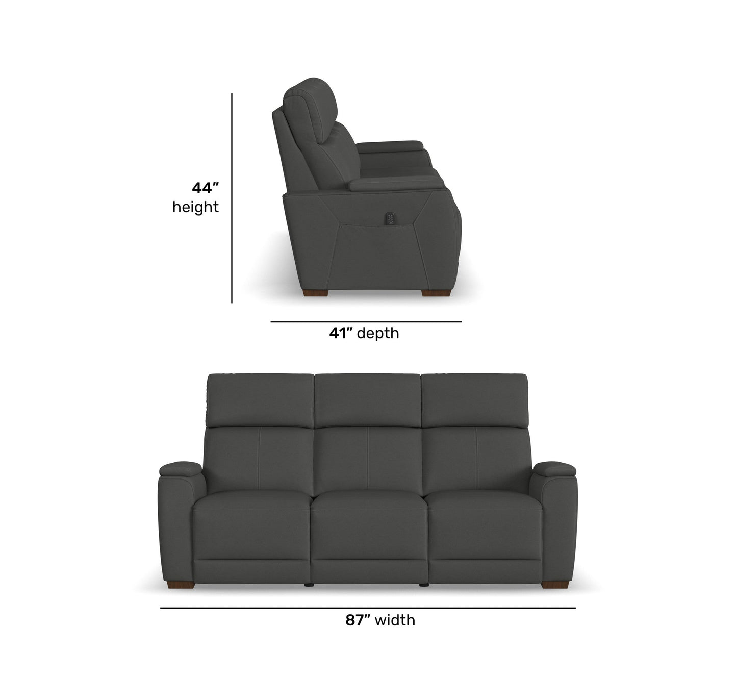 Vibe Coal Fabric Power Reclining Sofa with Console, Power Headrest, Lumbar, Heat, Massage & Pulse