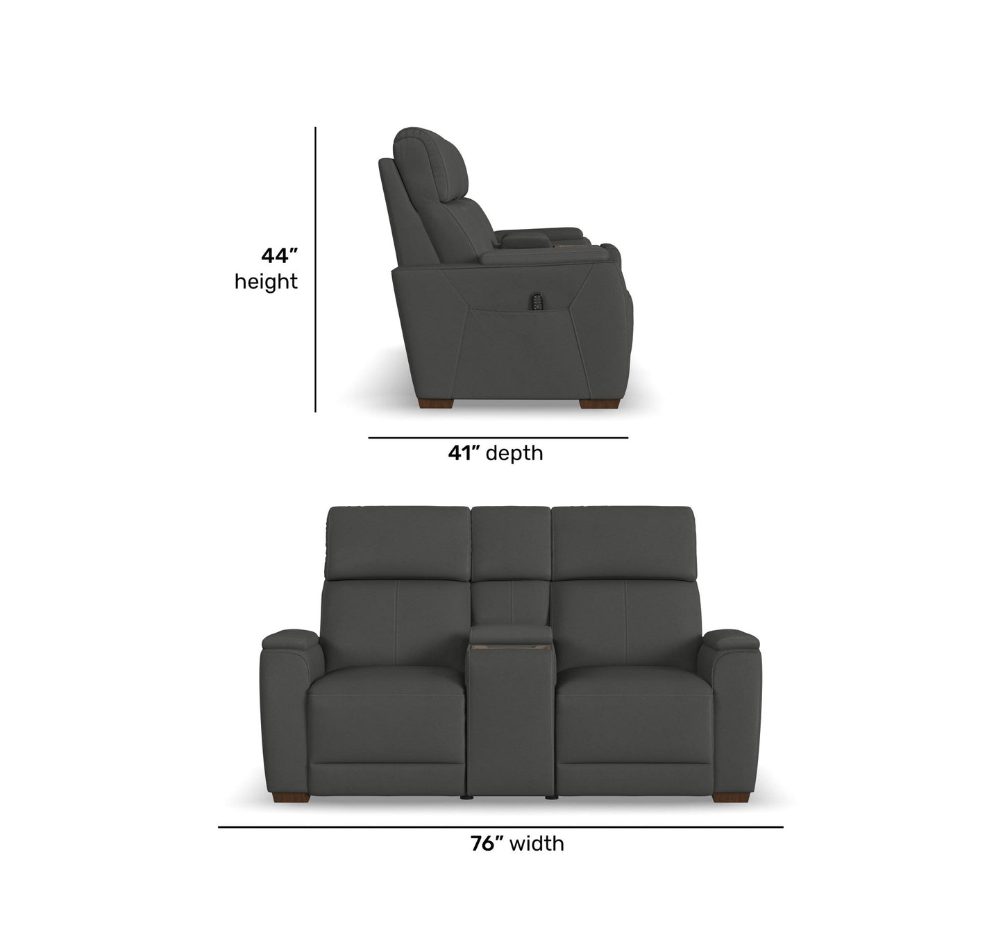 Vibe Coal Fabric Power Reclining Loveseat with Console, Power Headrest, Lumbar, Heat, Massage & Pulse