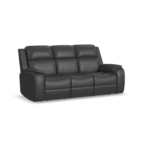 Ziggy Iron Leather Power Reclining Sofa with Power Headrest, Lumbar, Heat & Massage