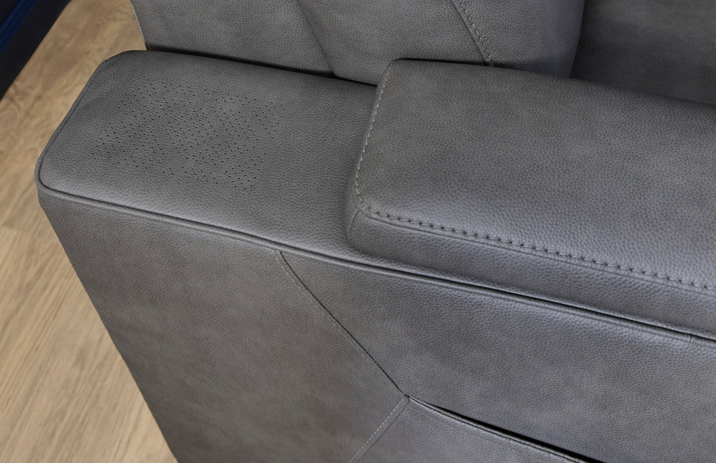 Vibe Coal Fabric Power Reclining Loveseat with Console, Power Headrest, Lumbar, Heat, Massage & Pulse