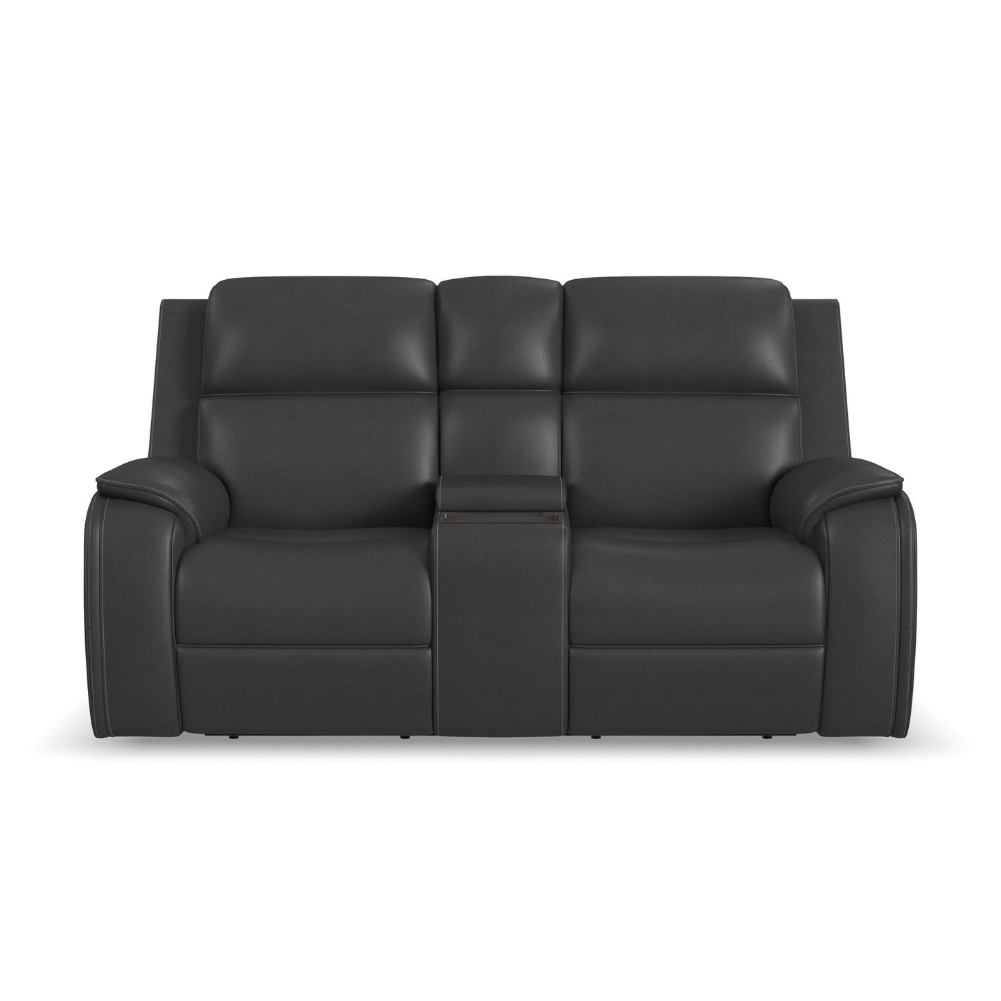 Ziggy Iron Leather Power Reclining Loveseat with Console, Power Headrest, Lumbar, Heat & Massage