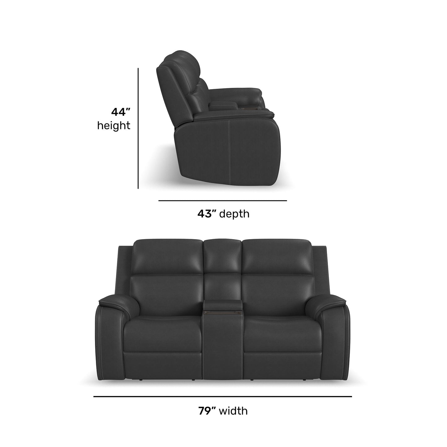 Ziggy Iron Leather Power Reclining Loveseat with Console, Power Headrest, Lumbar, Heat & Massage