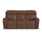 Warren Classic Brown Leather Power Reclining Sofa with Console, Power Headrest & Lumbar