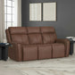 Warren Classic Brown Leather Power Reclining Sofa with Console, Power Headrest & Lumbar